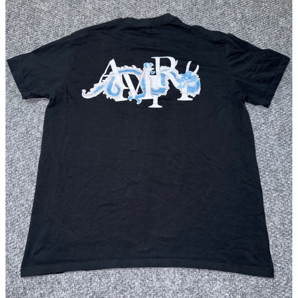 Amiri Blue Dragon Lunar New Year Logo Graphic T-Shirt Black size large